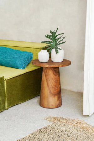 Solid Suar Wood Conic Side Table – Natural  D50