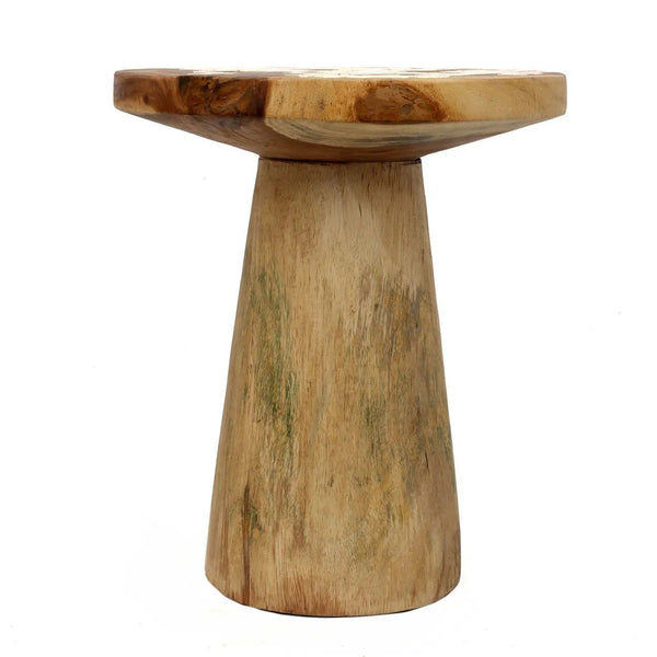 Solid Suar Wood Conic Side Table – Natural  D50