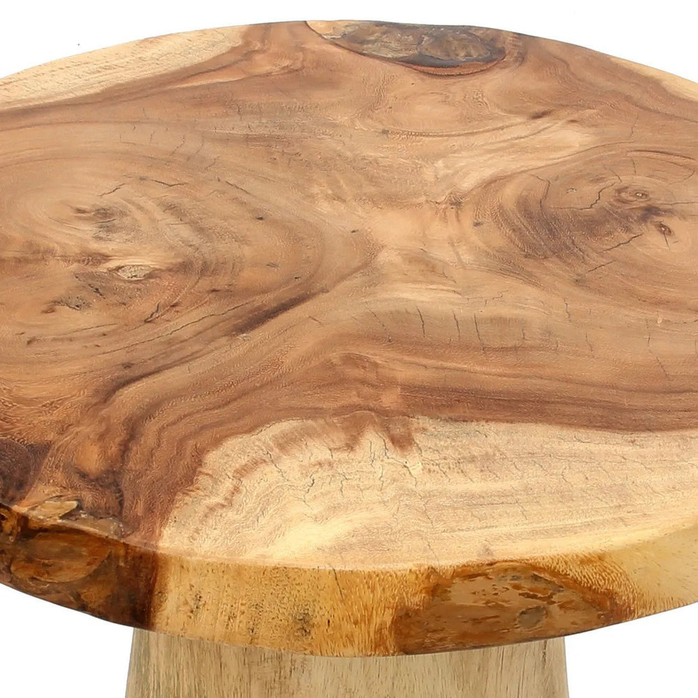 Solid Suar Wood Conic Side Table – Natural  D50