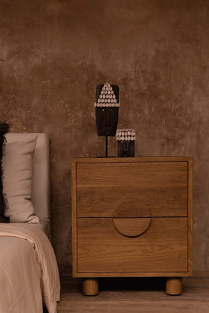 Solid Teak Wood Nightstand – Natural – 2 Drawers