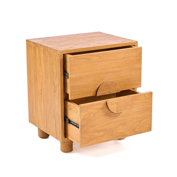 Solid Teak Wood Nightstand – Natural – 2 Drawers