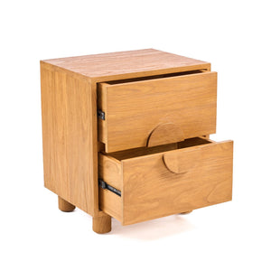 Solid Teak Wood Nightstand – Natural – 2 Drawers