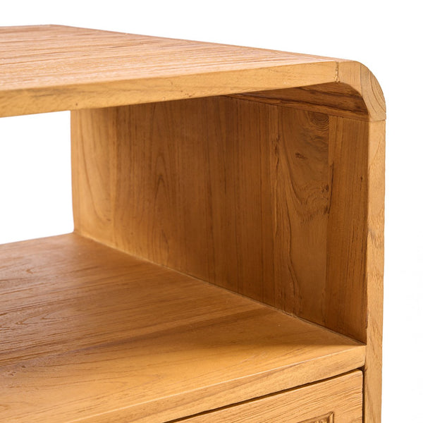 Teak Wood & Rattan Nightstand – Natural Finish