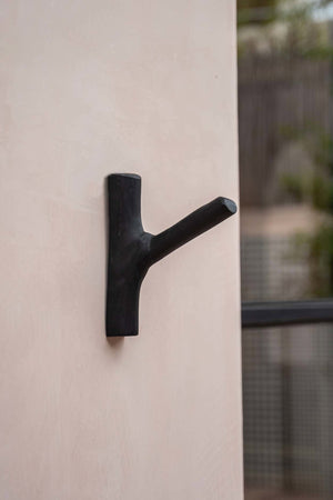 Solid Teak Wood Wall Hook – Black Finish