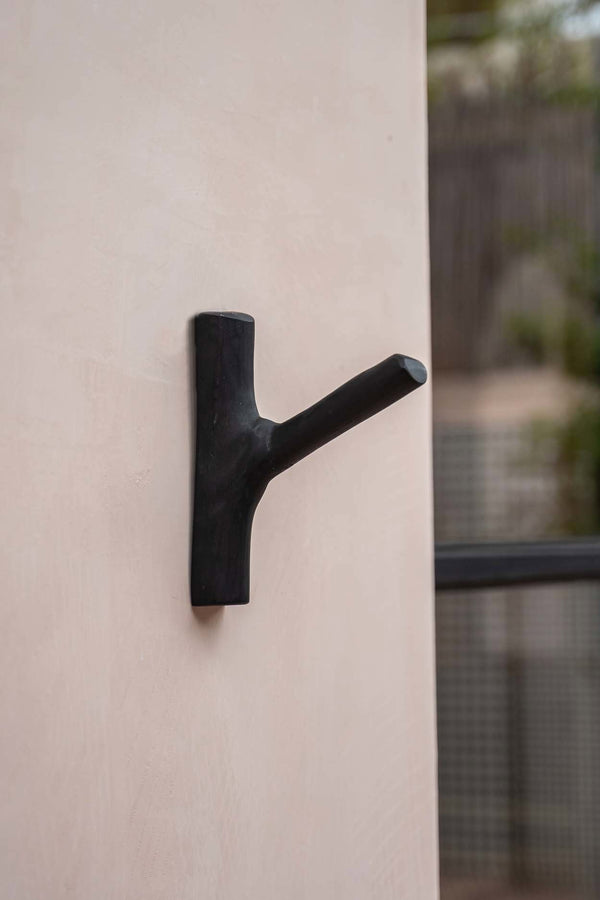 Solid Teak Wood Wall Hook – Black Finish