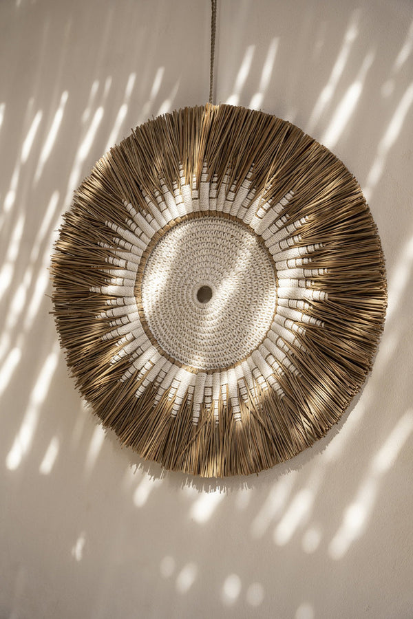 Raffia Macramé Wall Deco – White Natural D60