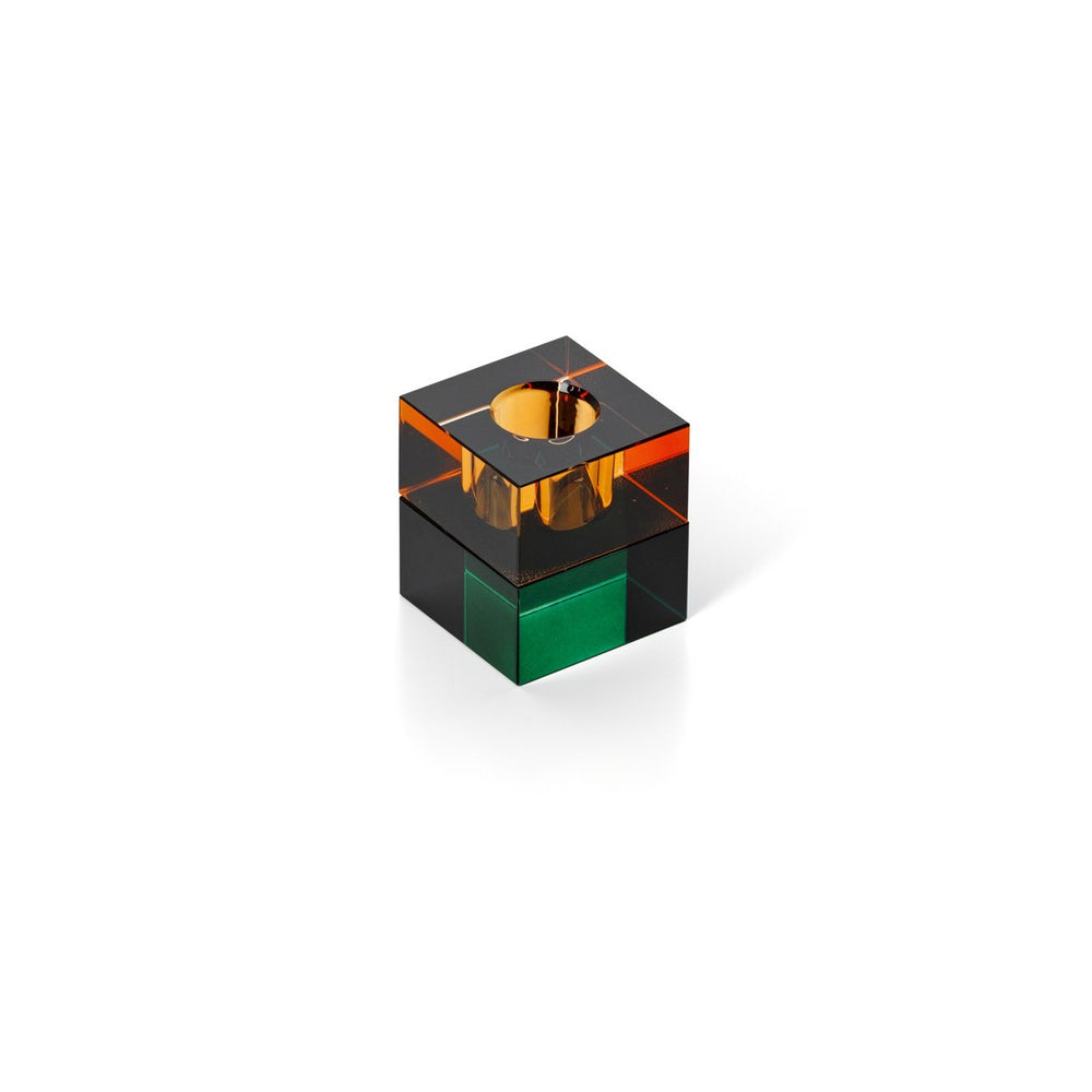 The Gem Blocks Candle Holder - Green Amber H5.5