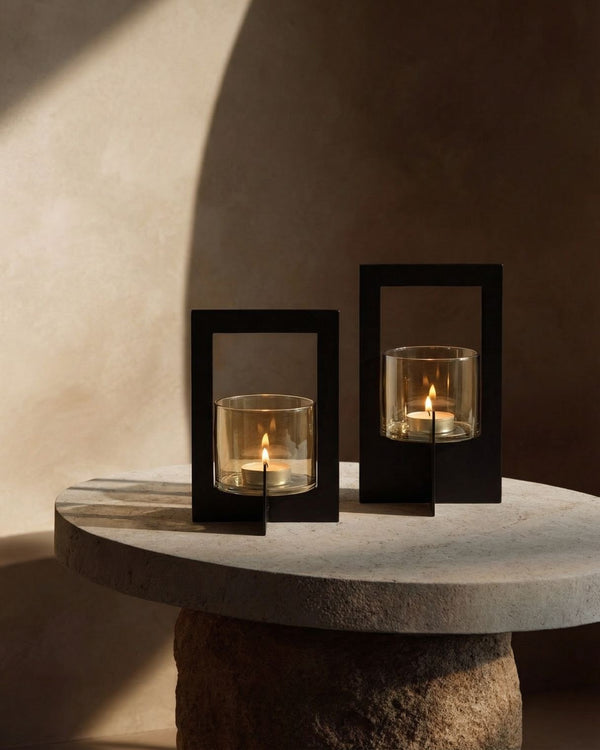 The Hurricane Framed Candle Holder - Black - Medium H18