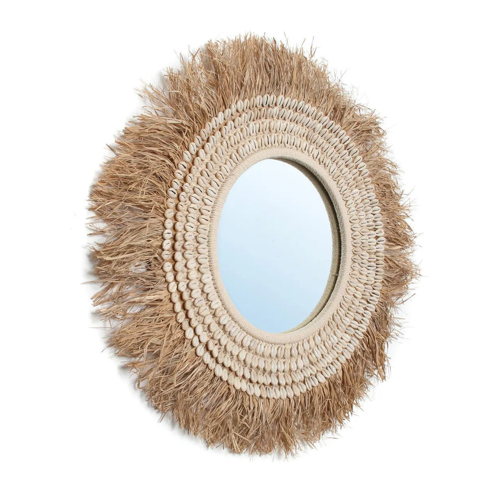 The Raffia Cowrie Mirror - Natural White H75