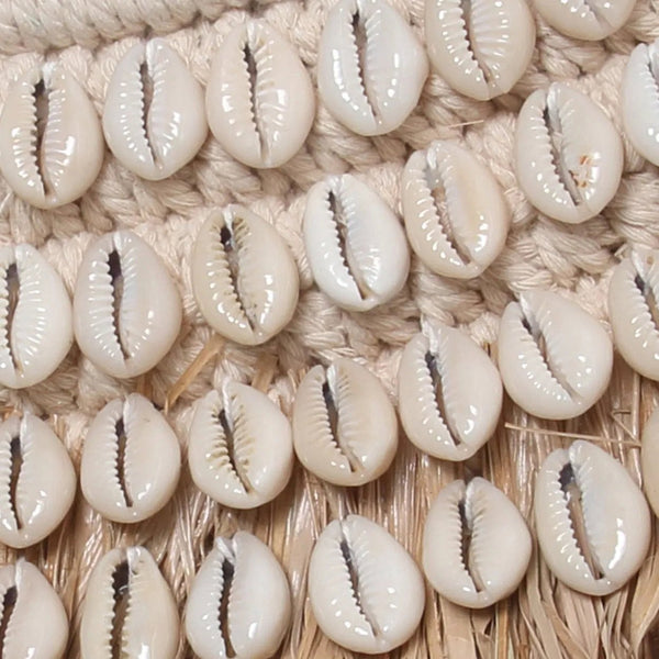 The Raffia Cowrie Mirror - Natural White H75