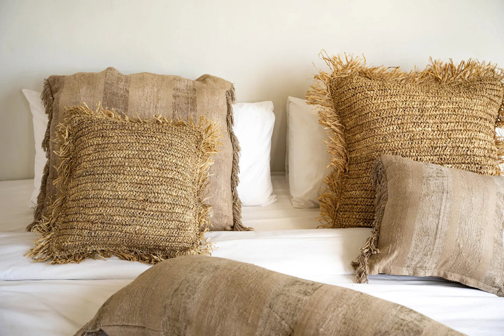 The Raffia Cushion Cover Square - Natural Black
