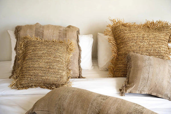 The Raffia Cushion Cover Square - Natural Black