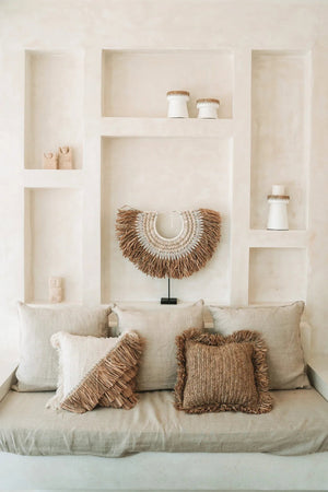 The Raffia Cushion Cover Square - Natural Black