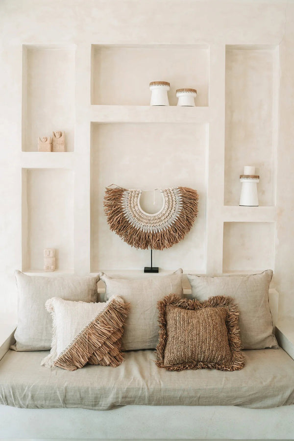 The Raffia Cushion Cover Square - Natural Black