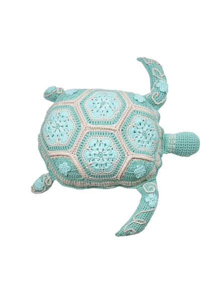 Crocheted Turtle Cushion – Turquoise
