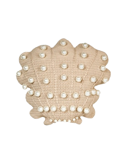 Crocheted Shell Cushion – Beige