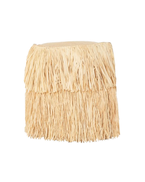Round outdoor stool - beige raffia with fringes