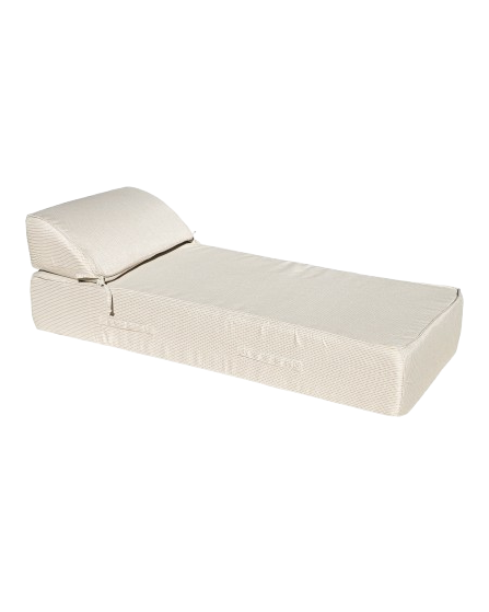 1-Person Foam Sun Lounger DryFast– White & Beige Woven Fabric