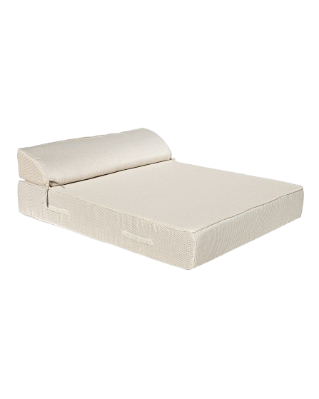 2-Seater Sun Lounger with Headrest – White with Beige Stripes