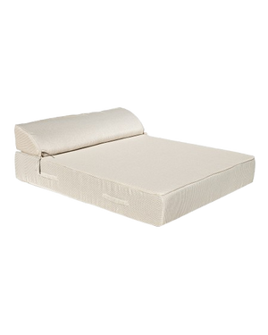 2-Seater Sun Lounger with Headrest – White with Beige Stripes