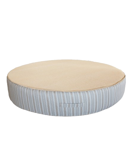 Round Foam Sunbed with Bayadère Stripes and Beige Raffia