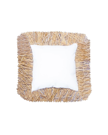 Square Cushion – White Honeycomb with Raffia Fringes
