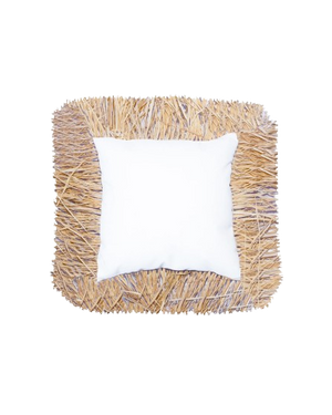 Square Cushion – White Honeycomb with Raffia Fringes