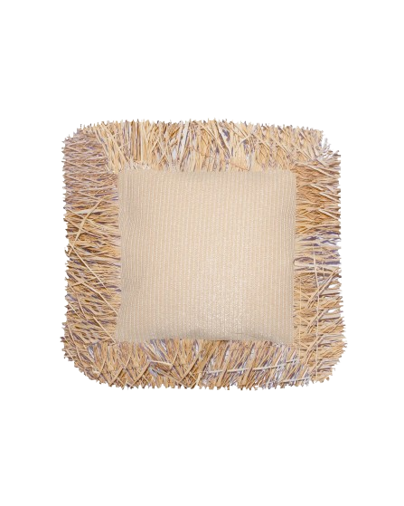 Square Cushion – Beige Raffia with Fringes