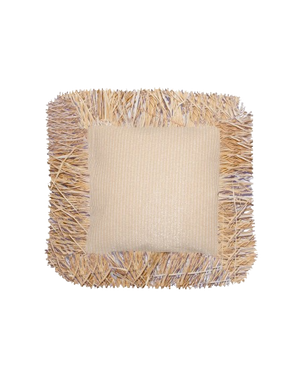 Square Cushion – Beige Raffia with Fringes