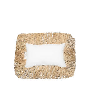 Rectangular Cushion – White Honeycomb with Raffia Fringes