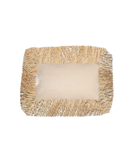 Rectangular Cushion – Beige Raffia with Fringes
