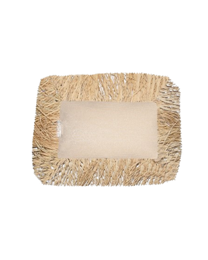 Rectangular Cushion – Beige Raffia with Fringes