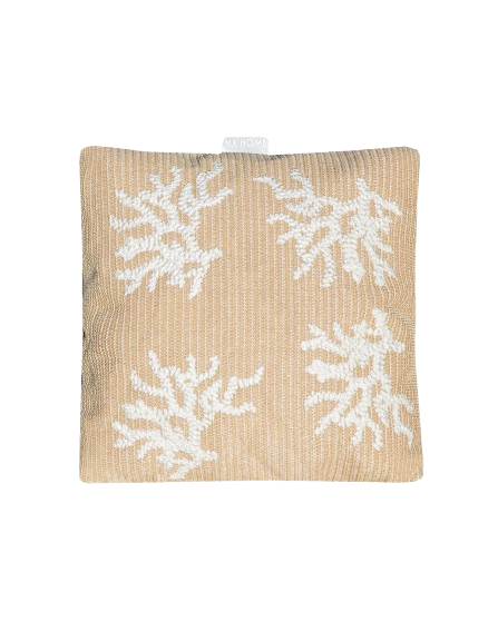 Square Cushion – Beige Raffia with White Coral Embroidery