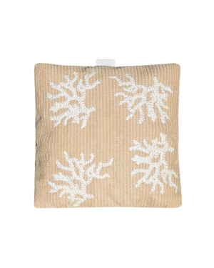 Square Cushion – Beige Raffia with White Coral Embroidery