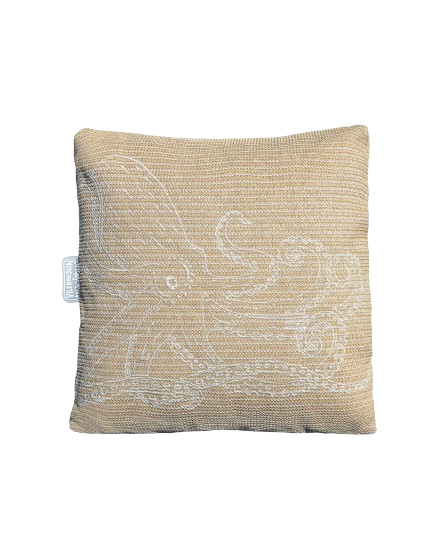 Cushion – Beige Raffia with Octopus Embroidery