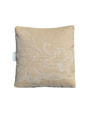 Cushion – Beige Raffia with Octopus Embroidery