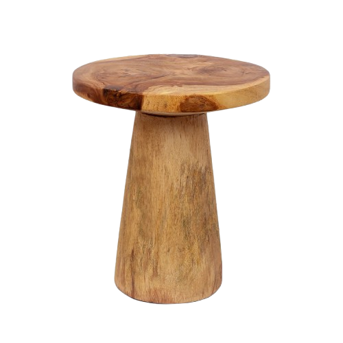 Solid Suar Wood Conic Side Table – Natural  D50