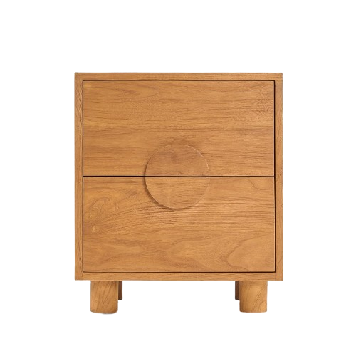 Solid Teak Wood Nightstand – Natural – 2 Drawers