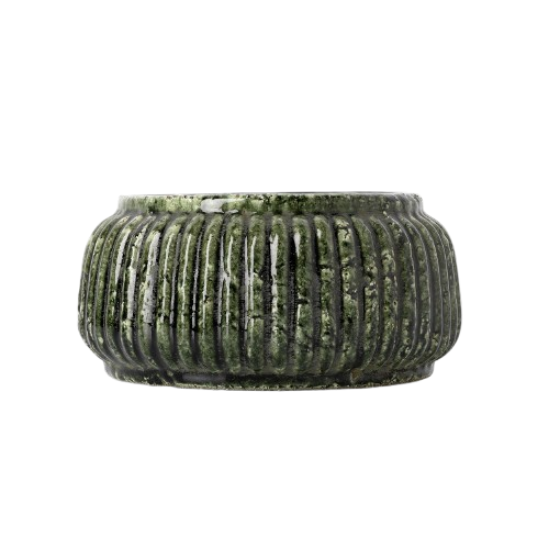 The Forest Ribbed Bowl Planter - Forest Green - Low W23.5