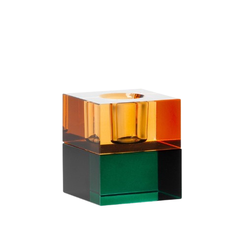 The Gem Blocks Candle Holder - Green Amber H5.5