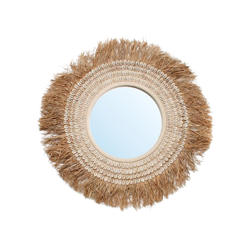 The Raffia Cowrie Mirror - Natural White H75