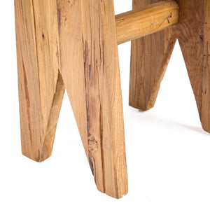 Rustic Teak Wood Stool – Natural Finish L40