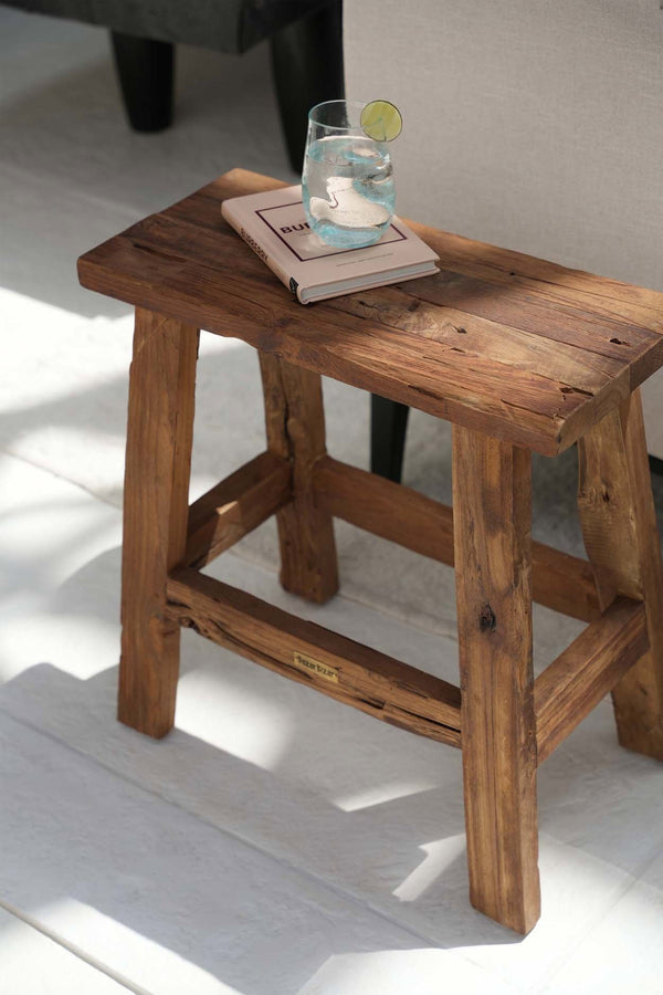 Rustic Teak Wood Stool – Natural Finish L50
