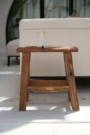Rustic Teak Wood Stool – Natural Finish L50