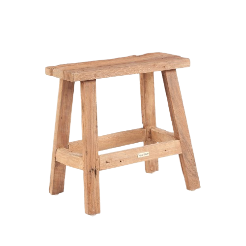 Rustic Teak Wood Stool – Natural Finish L50
