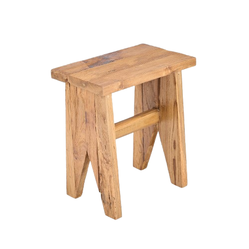 Rustic Teak Wood Stool – Natural Finish L40