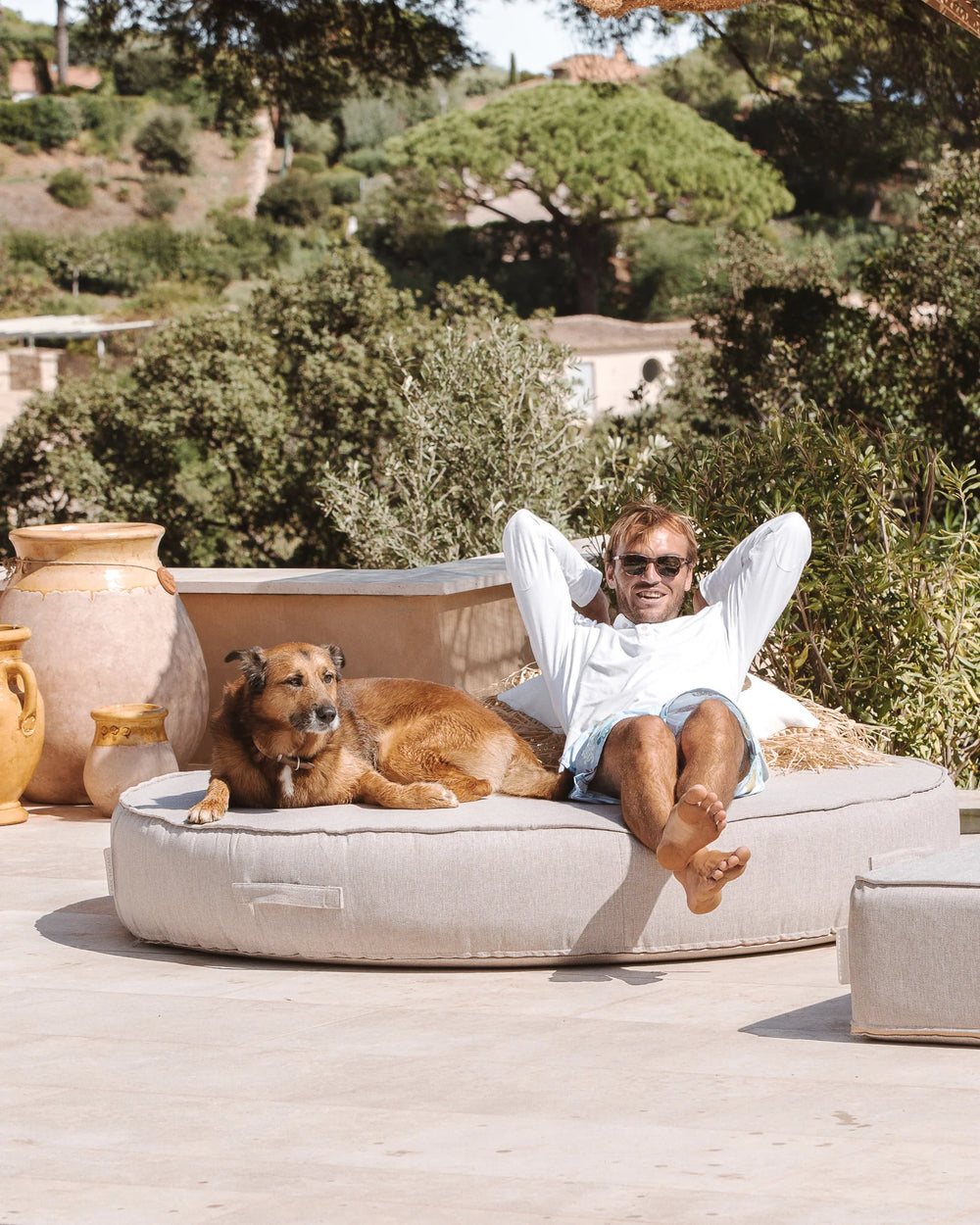 Round Foam Sun Lounger – Grey Linen