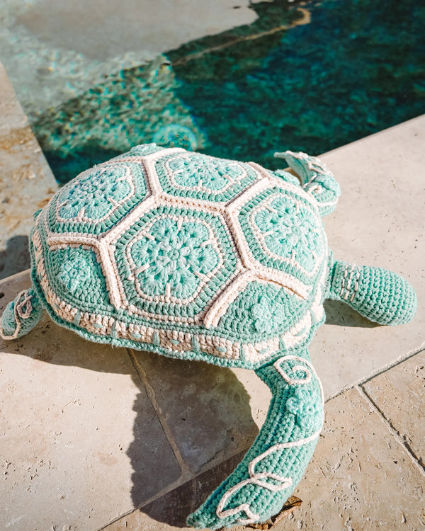 Crocheted Turtle Cushion – Turquoise