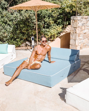 2-Seater Sun Lounger – Denim Blue Raffia
